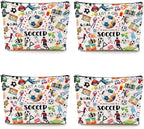 4pcs Soccer Makeup Bags for Women, Canvas Soccer Gifts Cosmetic Bag Pouch Accessories for Players Teams Stuff, Sport Team Birthday Gifts for Soccer Lovers Her Friends Women