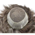 FACE MIRACLE Toupee for Men French Lace Hairpiece Human Hair Replacement System Skin PU Mens Toupee V-Looped Front Hair System 8"X10" #230 2# DARKEST BROWN WITH 30% SYNTHETIC GREY