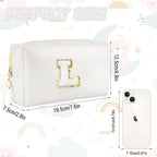 Gifts for Girls Initial Makeup Bag Personalized Cosmetic Bag with Zipper Cute Travel Toiletry Bags Waterproof PU Preppy Makeup Pouch Birthday Gift for Teen Girls Women(White L)