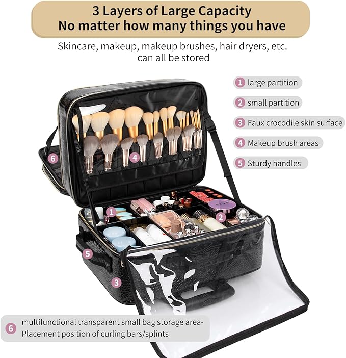 OCHEAL Rolling Makeup Train Case,with 7 Pcs Clear Makeup Bags, 18" Carry On Travel Cosmetic Organizer Suitcase,Extra Large Storage Trolley Makeup Case On Wheels for Hairstylist Cosmetology Artist