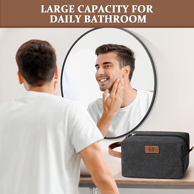 Janhavi Shaving Bag for Men Travel Waterproof, Engraved Initials & Wheat Ear, Make Up Bag,Groomsmen Gifts, Mens Toiletry Travel Bag, Men's Accessories Organizer, Gifts for Him(Dark Grey M)