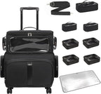 Rolling Makeup Train Case with Large Makeup Case，Professional Makeup Artist Traveling Bag with 7 Small Clear Bags, Cosmetology Case on Wheels, Adjustable Dividers for Cosmetics Makeup Brushes Toiletry