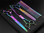 Purple Dragon 8 inch 3 in 1 Professional Pet Grooming Thinning Scissors - Upward Curved Shears and Dog Hair Cutting Scissor - Perfect for Pet Groomer or Family DIY Use (Rainbow)