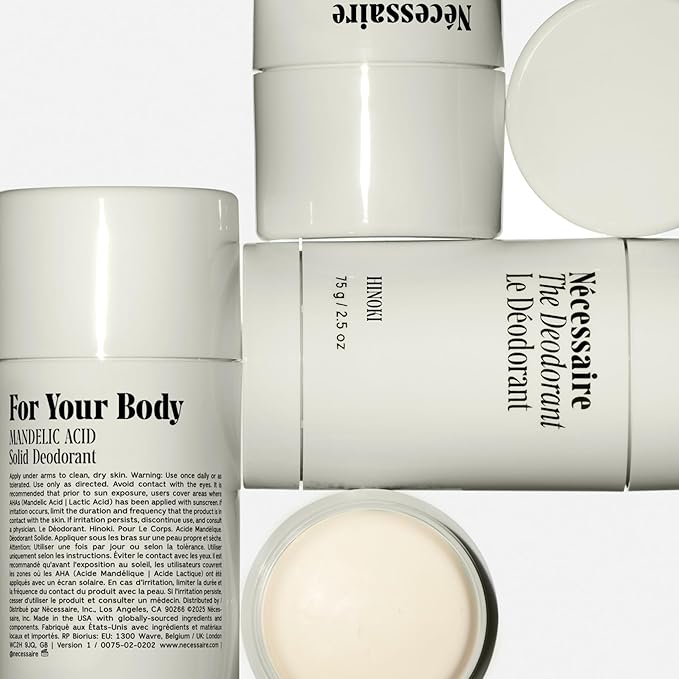 Nécessaire The Deodorant Hinoki | Natural Aluminum Free Deodorant For Women & Men. Extra Strength Treatment with Mandelic Acid. Free of Baking Soda, Ozokerite & Parabens (2x 75 g/2.5 oz)