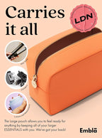 Embla Makeup Bag Travel Cosmetics Pouch and Toiletry Bag, Nylon Zipper Pouch Purse, Cute Make Up Organizer Storage Tote for Women Girls, Waterproof Travel Skincare Case, Large Makeup Bags, Peach