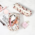 SOIDRAM Makeup Bag Floral Cosmetic Bag Cute Makeup Pouch 1Pcs Large Capacity Makeup Bags and 1Pcs Makeup Brushes Storage Bag Travel Toiletry Bag Organizer