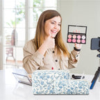 2Pcs Floral Makeup Bag for Women Cotton Quilted Small Coquette Cosmetic Bag Cute Zipper Blue Flower Makeup Pouch Aesthetic Portable Pencil Case Travel Toiletry Bag Trendy Cloth Skincare Bag