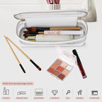 Pinkmik Travel Makeup Bag Set Portable Clear Cosmetic & Toiletry Case Women's Purse Organizer and Car Essentials with Zipper (White, M+SLIM-2)
