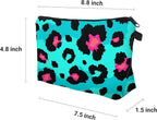 Cute Travel Makeup Bag Cosmetic Bag Small Pouch Gift for Women (Big Leopard Jade Green)