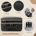 Travel Makeup Bag with LED Mirror Double Layer, Detachable Vanity Mirror with Lights, Tri-light Dimmable, Makeup Case with Adjustable Dividers and Brush Holder Cosmetic Organizer Storage Box