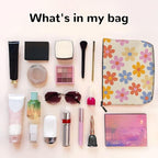 MOLAIGIN Vintage Flower Colorful Daisy Cosmetic Bag For Women, Travel Makeup Bag, Toiletry Zipper Bag, Large Capacity Aesthetic Cases