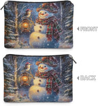 COEQINE Snowman Purse Organizer Pouches Makeup Brush Pouch for Women Travel Cute Cosmetic Bag with Zipper Small Lipstick Storage Toiletry Bags for Holiday Christmas Birthday Gifts