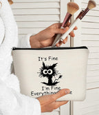 Cat Makeup bag It's Fine Everything is Fine Inspirational Funny Cat Kitten,Cosmetic Bag Zipper Travel Toiletry Bag Best Gift Idea for Cat Lovers Teen Girls,Cat Owners Gifts,Birthday Gift