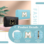 Small Personalized Initial A-Z Preppy Patch Makeup Bag,PU Chenille Letter Travel Cosmetic Pouch with Zipper,Blue Cute Toiletry Bag,Gift Ideal for Teen Girls Women Teacher Bridesmaid,Letter M