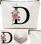 Initial A-Z Personalized Letter Makeup Bag, Monogrammed Bridesmaid Gifts/Presents Cosmetic Bag, Portable Stationery Storage Organizer Pouch, Friendship Love Travel Makeup Bags