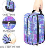 Custom Makeup Toiletry Bag, Personalized Travel Cosmetic Organizer Case Portable Bag with Zipper, Gradient Blue Color Striped Background