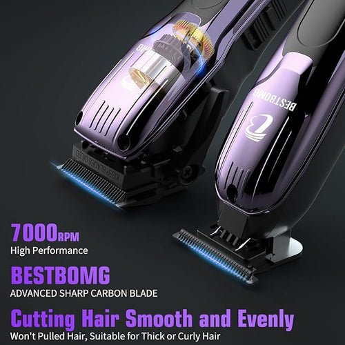 BESTBOMG® Hair Clippers for Men, Professional Hair Clippers, Beard Trimmer& Rechargeable Shaver Set, Metal T-Blade, LED Display, Barber Hair Cutting Kit for Men Grooming & Gifts, BS-808C (Blue)