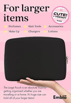 Embla Makeup Bag Travel Cosmetics Pouch and Toiletry Bag, Nylon Zipper Pouch Purse, Cute Make Up Organizer Storage Tote for Women Girls, Waterproof Travel Skincare Case, Large Makeup Bags, Black