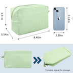 GFU Cosmetic Bags for Women, Seersucker Cosmetic Bag, Travel Toiletry Stripe Makeup Bag, Large Women Aesthetic Organizer Storage Pouch, Girls Handbags Purses, Green