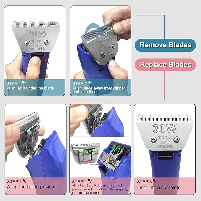Size 10W/7FW/5FW/4FW Detachable Dog,Cat,Sheep & Horse Grooming Wide Blades Set,Compatible with Andis,Oster A5,Wahl KM10 Series Clippers,Cut Length 1/16"(1.5mm) to 3/8”(9.5mm),4 Pack