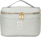 EURYNOME Makeup Bag - Water-Resistant Travel Cosmetic Organizer (8.3x5.1x5.1 Inch) for Women,Sparkling Custom Letter B Design