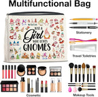 Gnome Lover Makeup Bag - Gifts for Women, Girl, Daughter, Sister, Bestie - Just a Girl Who Loves Gnomes Zipper Makeup Pouch
