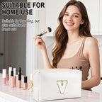 Gifts for Girls Initial Makeup Bag Personalized Cosmetic Bag with Zipper Cute Travel Toiletry Bags Waterproof PU Preppy Makeup Pouch Birthday Gift for Teen Girls Women(White V)