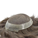 FACE MIRACLE Hair System for Men French Lace Mens Toupee Human Hair Replacement System Lace with PU Toupee for Men Male Hair Piece Wigs 8"X10" #710 7# VERY LIGHT BROWN WITH 10% SYNTHETIC GREY