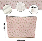 Watercolor Pink Flowers Makeup Bag Floral Cosmetic Bag Friend Friendship Gifts for Women Girls Sister Coworker Bestie Botanical Travel Organizer Zipper Pouch Christmas Thanksgiving Birthday Gifts