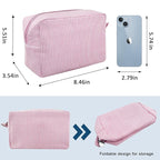 GFU Cosmetic Bag for Women, Large Makeup Bag, Travel Toiletry Stripe Cosmetic Bag, Seersucker Women Aesthetic Organizer Storage Pouch, Girls Handbags Purses (Pink)