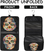 Travel Toiletry Bag for Women & Men Skull Cool Flower Hanging Cosmetic Organizer Portable Waterproof Makeup Case Make Up Bag with Compartments Travel Essentials for Bathroom Shower