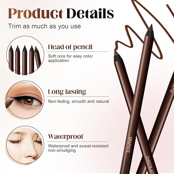 Eyeliner Pencil, Long Lasting Smudge-Proof Professional Eyeliner, Smooth and Easy to Apply, Effortlessly Create Any Look (Chocolate Color)