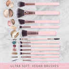 Niré Beauty 15piece Award Winning Pink Makeup Brushes: Pink Makeup Brush Set with Case, Makeup Sponge, Brush Cleaner, Guide, Gift Box