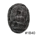 FACE MIRACLE Lace Front Mens Toupee Human Hair System Swiss Lace Center Toupee for Men Thin Skin PU Hair Replacement System V-Looped Mens Hair Wig 7"X9" #1B40 1B# OFF BLACK WITH 40% SYNTHETIC GREY