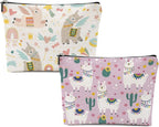 Llama Gifts, 2 Pcs Alpaca Makeup Bag, Cute Animal Cosmetic Bag Travel Pouch, Alpaca Llama Lovers Gift for Women Girls Daughter Sisters Best Friends Farm Animals Graduation Birthday