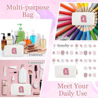 Small Personalized Glitter Initial Letter Makeup Bag, Cute PU Leather Chenille Letters Cosmetic Bag Travel Makeup Pouch, Preppy Travel Organizer Zipper Pouch for Women&Girls（WhiteRosePink-Q）