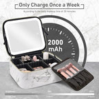 Makeup Bag with Mirror and Light, Makeup Case with Lighted Mirror, Travel Makeup Bag with Light up Mirror 3 Color Lights, Makeup Organizer Bag with Adjustable Dividers & Brush Holder(Marble)