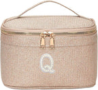 EURYNOME Makeup Bag with Custom Letter Q, Water-Resistant Travel Organizer Pouch, (8.3x5.1x5.1 Inch) Cosmetic Case for Women