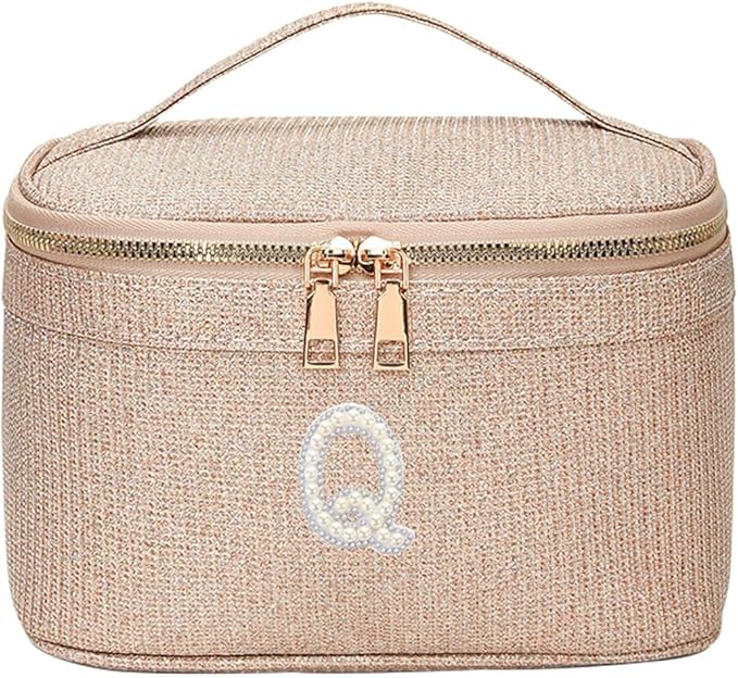 EURYNOME Makeup Bag with Custom Letter Q, Water-Resistant Travel Organizer Pouch, (8.3x5.1x5.1 Inch) Cosmetic Case for Women