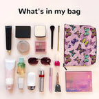 MOLAIGIN Pink Butterfly Butterflies Cosmetic Bag For Women, Travel Makeup Bag, Toiletry Zipper Bag, Large Capacity Aesthetic Cases