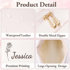 Personalized Makeup Bag with Name & Birth Flower, Custom Leather Cosmetic Bags for Women, Customized Travel Toiletry Bag Gifts for Bridesmaid Wedding