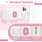 Small Personalized Initial A-Z Patch Makeup Bag,White Cute PU Leather Glitter Letter Cosmetic Bag for Teen Girls,Travel Toiletry Bag with Zipper,Preppy Monogrammed Birthday Gift for Daughter Niece O