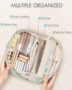 Vlando Makeup Bag,Large Capacity Toiletry Bag for Women Waterproof Portable Make up Pouch PU Leather Open Flat Cosmetic Bag(Mint Green)