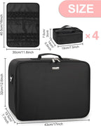 Relavel Extra Large Makeup Case and Clear Makeup Bag, Professional Cosmetic Storage Organizer Box Brush Holder with 4 Clear Set Bags & Lipstick Plate for Makeup Artists with Adjustable Dividers, Black