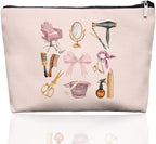 Pink Hairstylist Makeup Bag for Women, Cute Cosmetology Student Gifts,Hairdresser Travel Organizer Bag, Aesthetic Salon Accessory Pouch, Gifts for Teen Girls 7.5 x 10 in