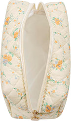 Makeup Bag Travel Cosmetic Bag for Women Girls, Zipper Make Up Pouch, Floral Flowers Toiletry Organizer Makeup, Portable Storage Bag, Cosmetic Travel Cloth Bag (Yellow Orange Flower)