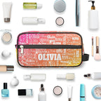 Custom Name Makeup Bag Travel Bag, Toiletry Bag Travel Large Capacity Cosmetic Container Organizer for Shampoo Shiny Glitter Starry Red Orange