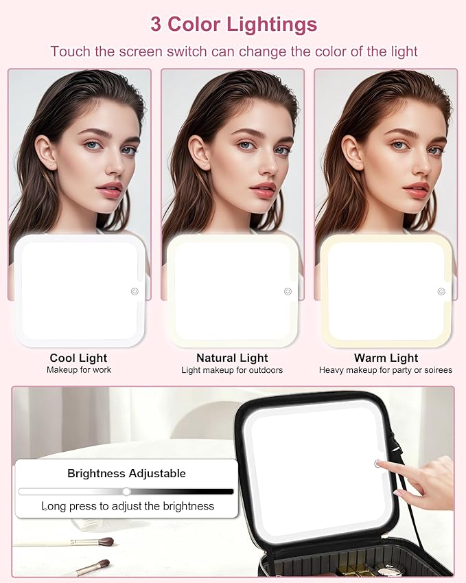 Relavel Initial Makeup Bag with LED Mirror for Women Girls, Personalized Travel Cosmetic Organizer Train Case, Birthday Gifts for Grandkids Bridesmaid Graduation Teacher Friends, Trendy Stuff, Black L