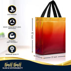 Nush Nush Rise Gradient Gift Bags Medium Size - Set of 12 Sunset Yellow & Red Gift Bags with Handles & Iridescent Finish - Ideal Goodie Bag for Birthday Party Favors, Christmas, Return Gifts - 8x4x10