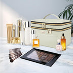 8.8L Double Layer Travel Makeup Bag Women, Large Cosmetic Case, Organizer for Travel-Size Accessories Bottles, Brushes, and Skin Care Products, Beige 2.33 GAL